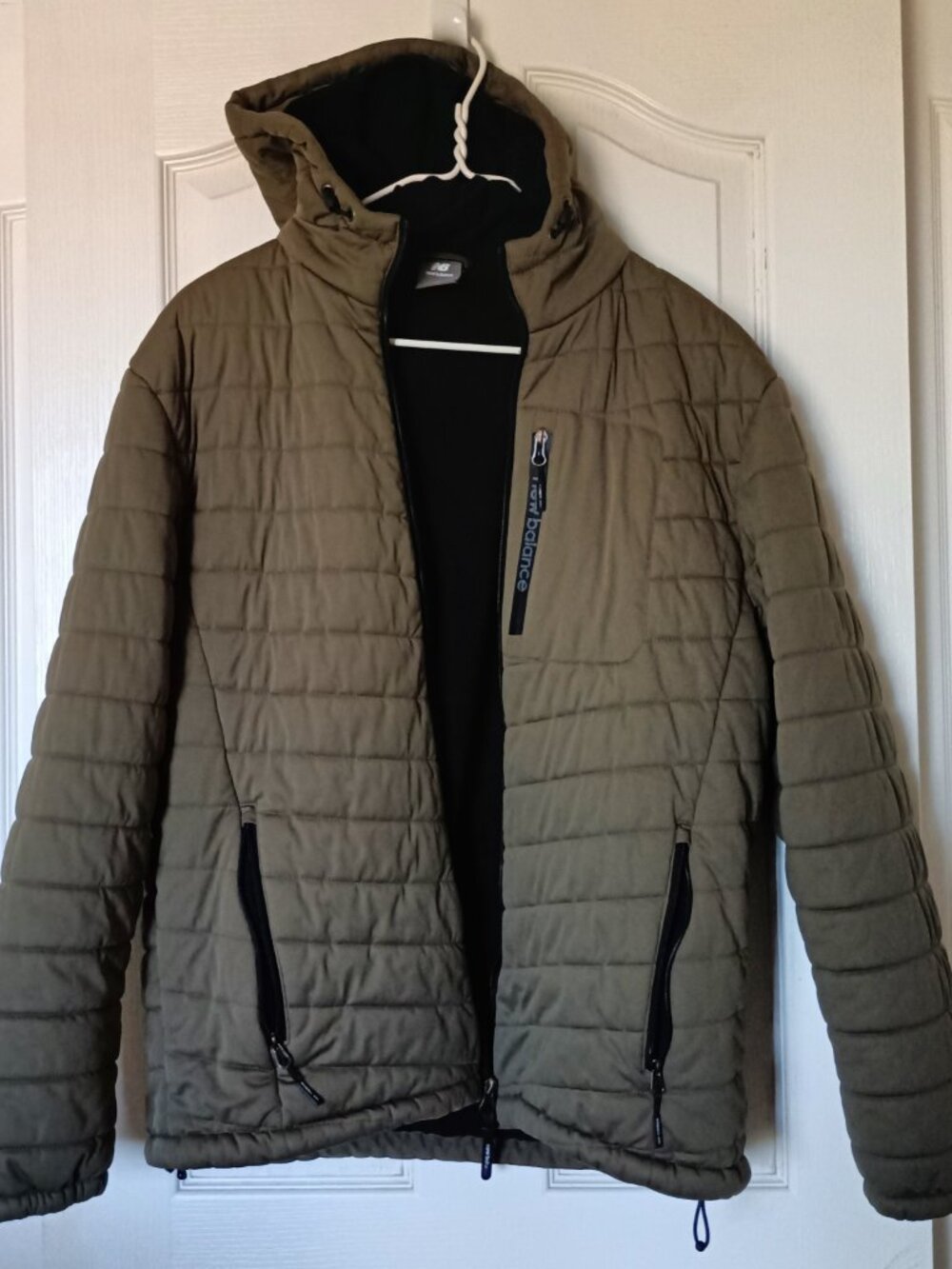 New Balance Women's Green Quilted Hood Puffer Jacket Chest Pocket Fleece Lined S